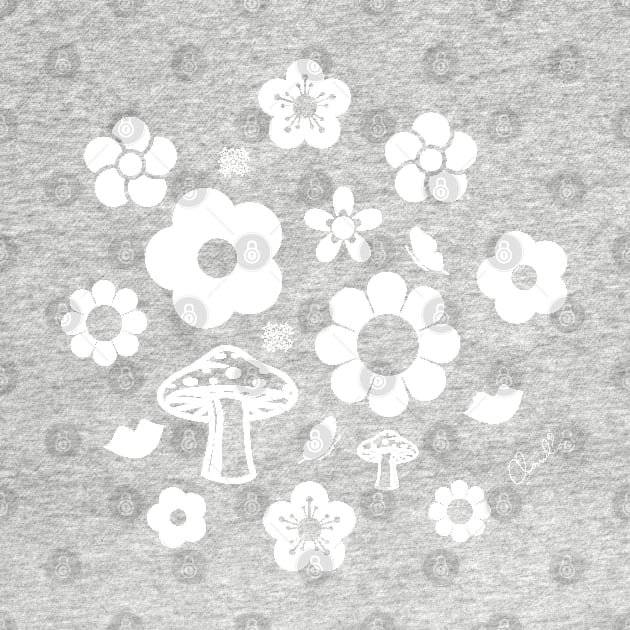 Black n White Flower Power Hippie Seamless Pattern Graphic Print by ClaudiaFlores